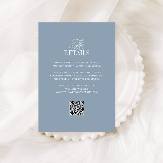 Luxe Dusty Blue | QR Code Wedding Guest Details Begleitkarte (Von Creator hochgeladen)