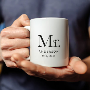 Luxe Elegance   Black and White Mr. Wedding Date Kaffeetasse