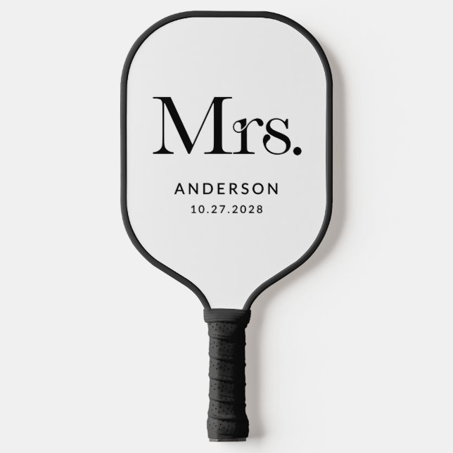 Luxe Elegance Black and White Mrs. | Hochzeit Pickleball Schläger (Vorderseite)