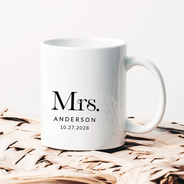 Luxe Elegance | Black and White Mrs. Wedding Date Kaffeetasse (Von Creator hochgeladen)