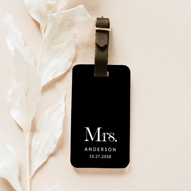 Luxe Elegance | Black Mrs. and Wedding Date Gepäckanhänger (Von Creator hochgeladen)