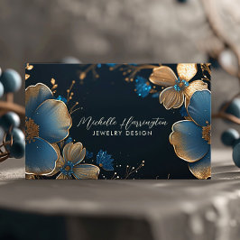 Luxe Elegance Gold and Blue Floral Jewelry Design Visitenkarte
