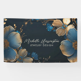 Luxe Elegance Gold und Blue Floral Juwelier Design Banner