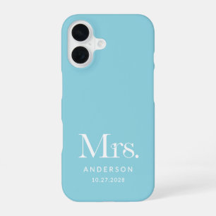 Luxe Elegance Robin Egg Blau Mrs Hochzeitstermin iPhone 16 Hülle