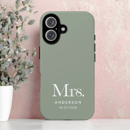 Luxe Elegance | Sage Green Mrs. and Wedding Date iPhone 16 Hülle