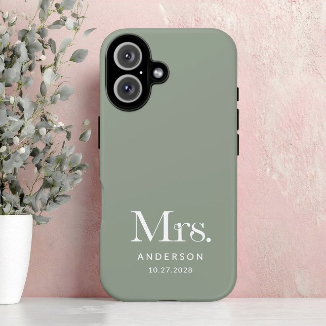 Luxe Elegance | Sage Green Mrs. and Wedding Date Case-Mate iPhone Hülle (Von Creator hochgeladen)