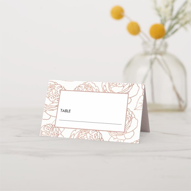 LUXE ELEGANT BLUSH PINK ROSE GOLD FLORAL WEDD PLATZKARTE (Vorderseite)