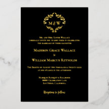 Luxe Elegant Crest Wedding Monogram Black Gold  