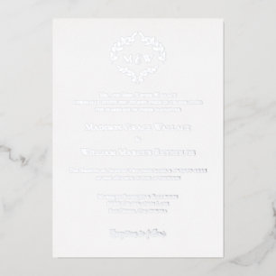 Luxe Elegant Wreath Monogram White Silve Wedding Folieneinladung