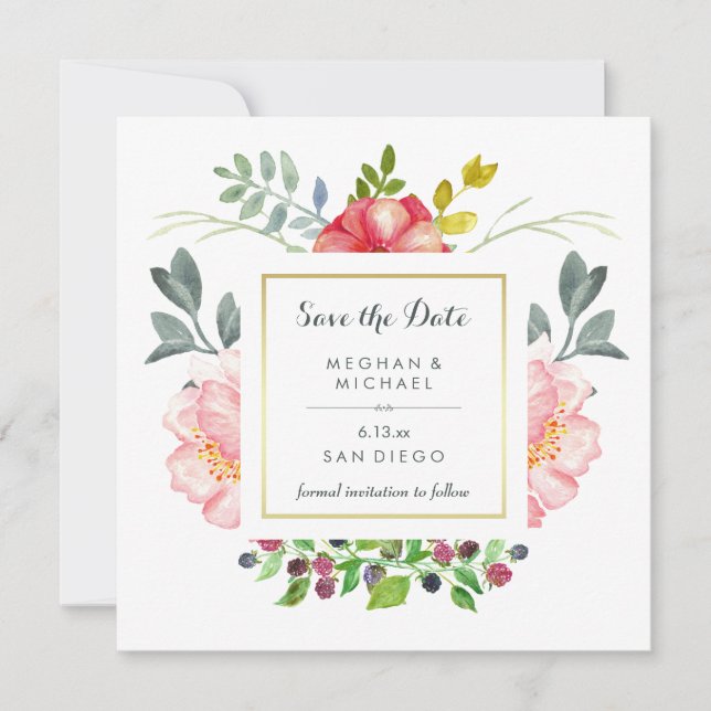 Luxe Elegante Peony Blume mit Gold Save the Date (Vorderseite)
