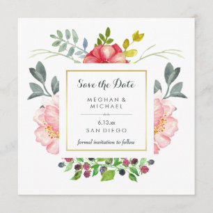Luxe elegante Pfingstrosen-Blumen mit Gold Save Save The Date