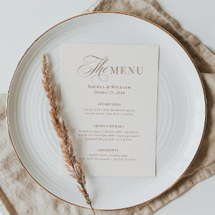Luxe Elfenbein und Mocha Taupe   Neutrale Hochzeit Menükarte
