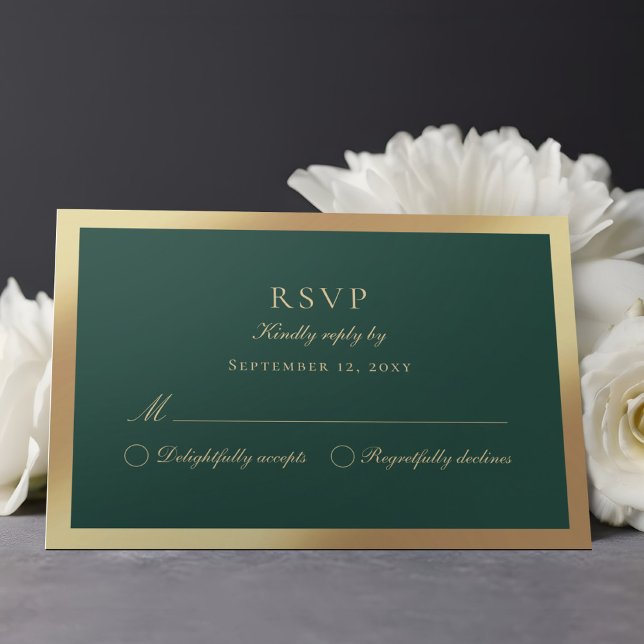Luxe Emerald Green Classic Imitate Gold RSVP Card Karte (Von Creator hochgeladen)