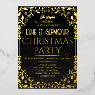 Luxe et Glamour Schwarz-Goldene Weihnachtseinladun Folieneinladung