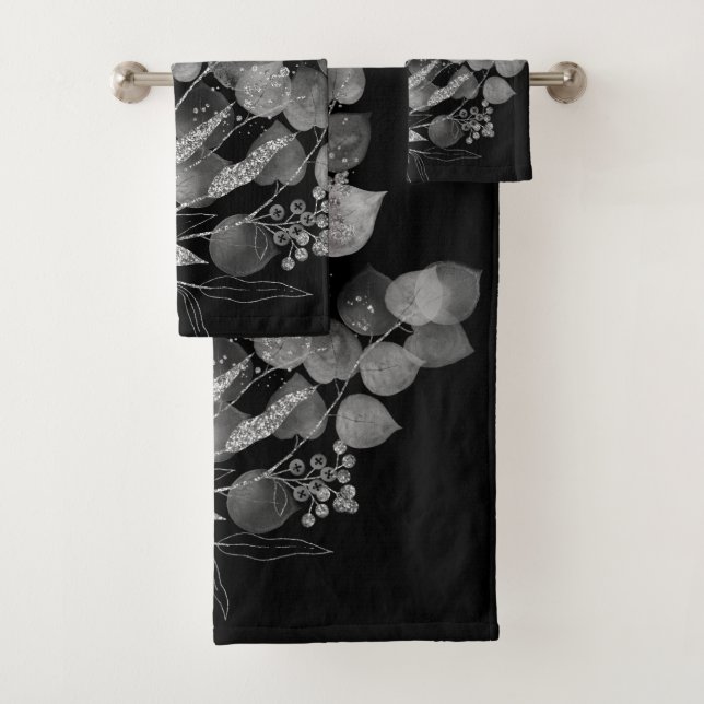 LUXE EUCALYPTUS BRANCH SILVER BADEZIMMER TOWEL SET (Insitu)