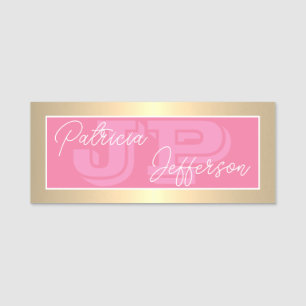 Luxe Flamingo Rosa Gold Monogram Geschäft Namensschild