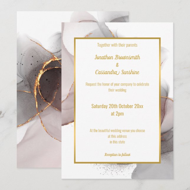LUXE FLOATING ROSE WEDING INVITATION EINLADUNG (Vorne/Hinten)