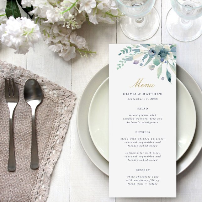 Luxe Floral Wedding Menu Card Menükarte (Von Creator hochgeladen)