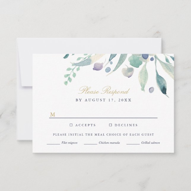 Luxe Floral Wedding RSVP Card mit Wahlmöglichkeit Karte (Vorderseite)