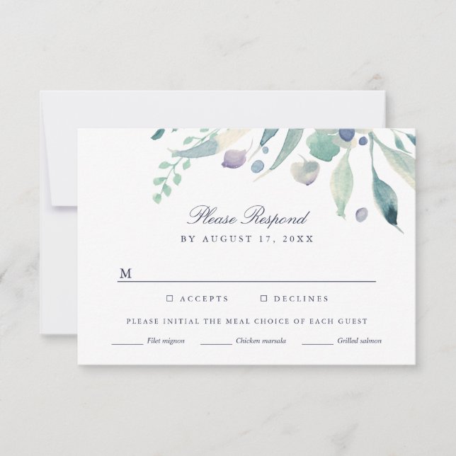 Luxe Floral Wedding RSVP Card mit Wahlmöglichkeit Karte (Vorderseite)