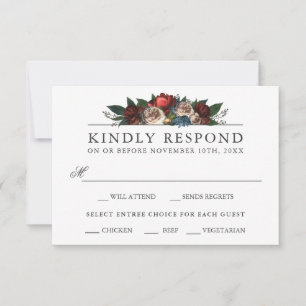 Luxe Floral Wedding RSVP mit Entree Choice Karte