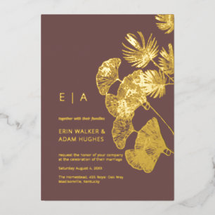 Luxe Ginkgo Blatt Echtgold Hochzeit Folieneinladung
