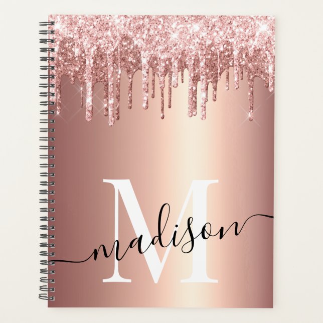 Luxe Girly Rose Gold Foil Glitzer Tropfen Monogram Planer (Vorderseite)