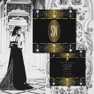 Luxe Glam Gold und Black Verziert Ornaments Initia Quadratische Visitenkarte