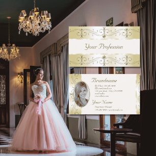Luxe Glam Gold und Creme Verzierte Grenzen mit Fot Visitenkarte