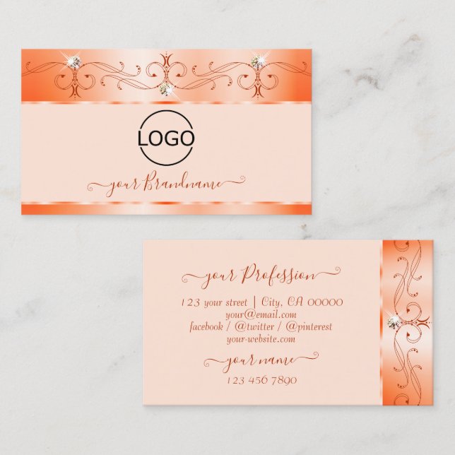 Luxe Glam Lachs Verzierte Schmuckstücke mit Logo Visitenkarte (Vorne/Hinten)