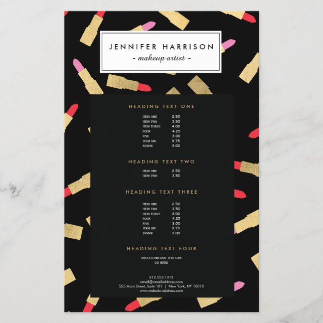 Luxe Glam Lipstick-Muster für Black Makeup Artist Flyer (Vorne)