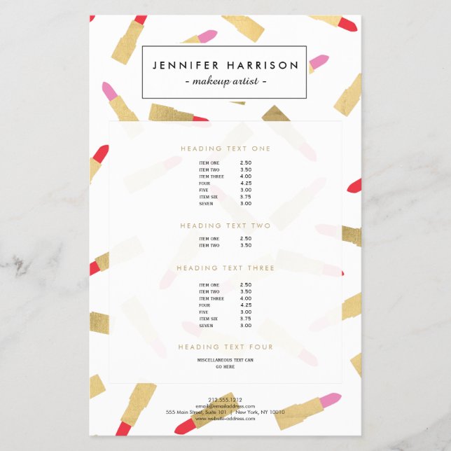 Luxe Glam Lipstick Muster Makeup Artist Flyer (Vorne)