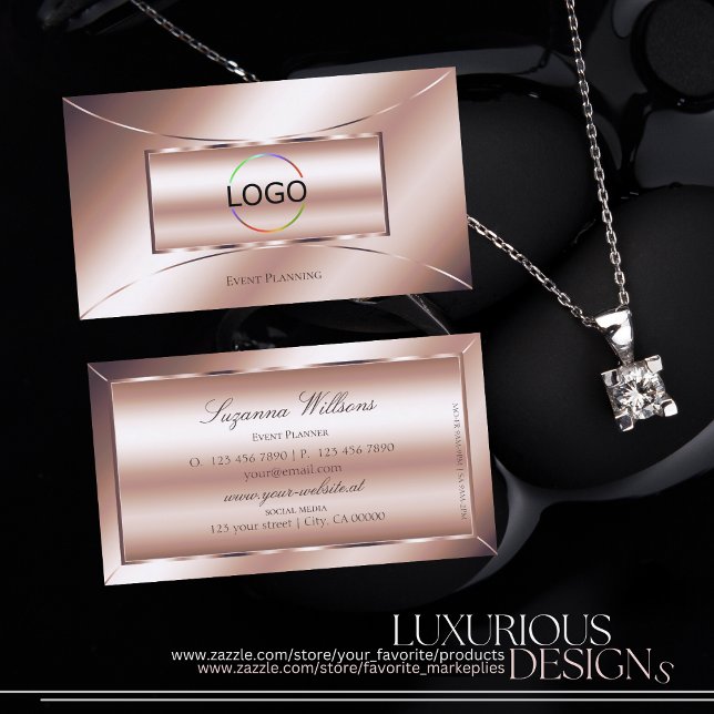 Luxe Glam Rose Golden mit Logo Glamour Stilvoll Visitenkarte (Von Creator hochgeladen)