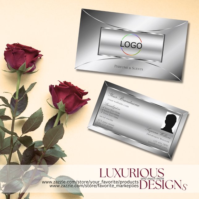 Luxe Glam Silver Glamour Dekoration mit Logos und  Visitenkarte (Von Creator hochgeladen)