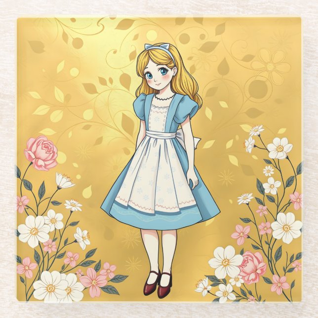 Luxe Gold Alice im Wunderland Glass Untersetzer (Vorderseite)
