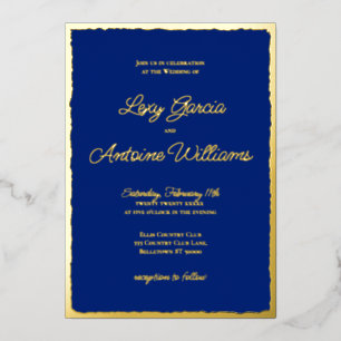 Luxe Gold Bold Royal Blue Wedding Einladung