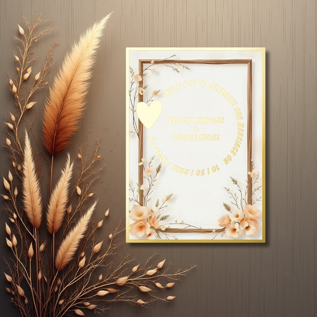 Luxe gold Botanische rustikale Hochzeit Folieneinladung (Von Creator hochgeladen)
