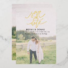 Luxe Gold Calligraphy 2 Fotos Save the Date Folieneinladung