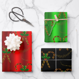 Luxe Gold Candy Canes und Holly Christmas Geschenkpapier Set