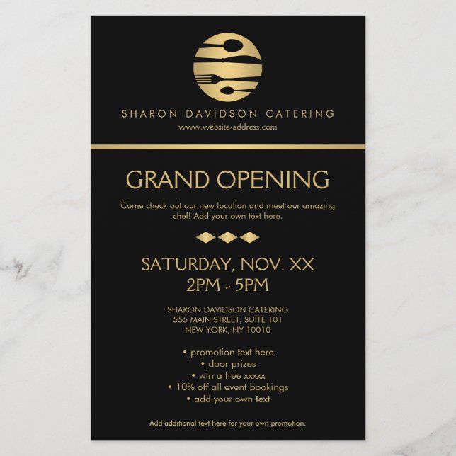 Luxe Gold Catering Logo Restaurant, Koch Black Flyer (Vorne)