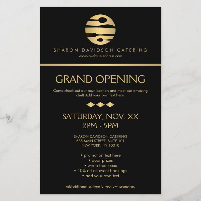 Luxe Gold Catering Logo Restaurant, Koch Black Flyer (Vorne)