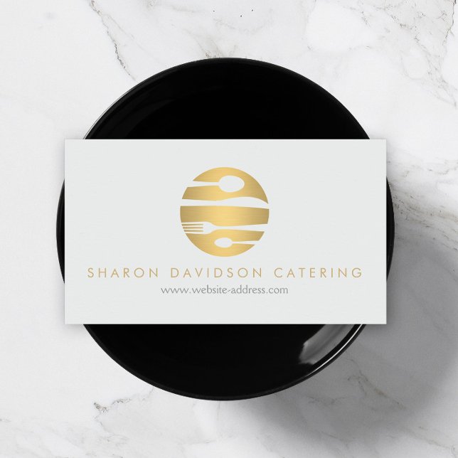 Luxe Gold Catering Logo Restaurant Light Grau Visitenkarte (Von Creator hochgeladen)