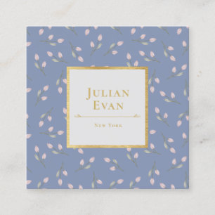 Luxe Gold Dusty Blue Blume Pattern Business Card Quadratische Visitenkarte
