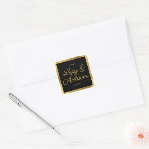 Luxe Gold Edge Black Wedding Vielen Dank Quadratischer Aufkleber