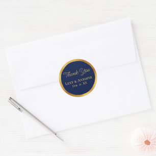 Luxe Gold Edge Navy Blue Vielen Dank Namen Datum Runder Aufkleber