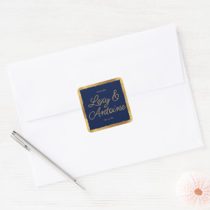 Luxe Gold Edge Navy Blue Wedding Vielen Dank Quadratischer Aufkleber