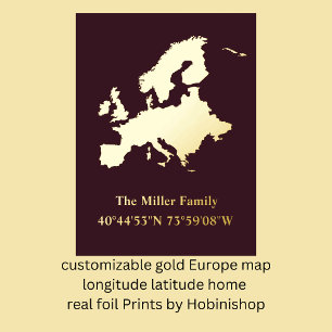 luxe gold Europe map Längengrad Zuhause real Foliendrucke