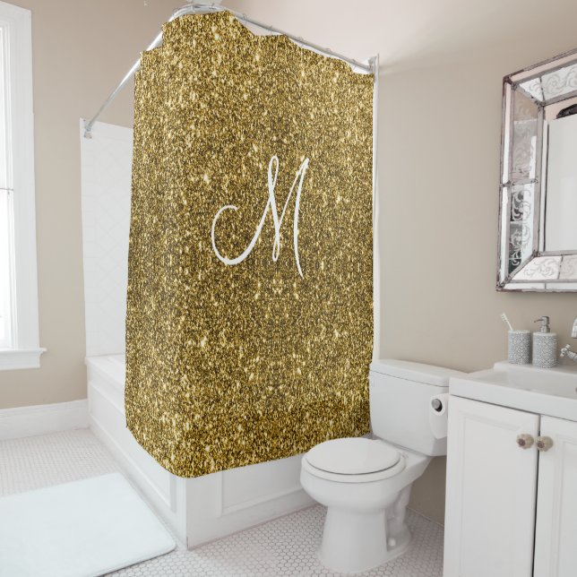Luxe Gold Glitzer Stilvoll Mit Monogramm Personali Duschvorhang (Beispiel)