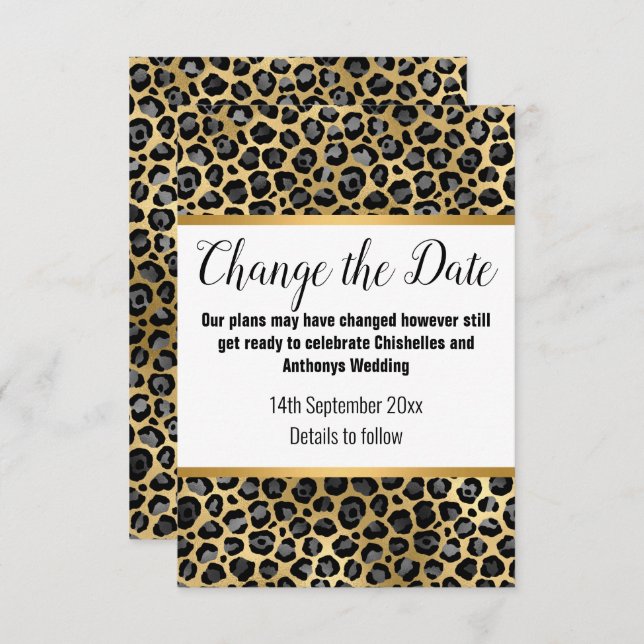 LUXE GOLD LEOPARD POSTPONEMENT CARD RSVP KARTE (Vorne/Hinten)