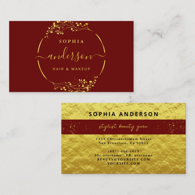 Luxe Gold Logo Kreis Foliage & Glitzer Gold Foil Visitenkarte (Vorne/Hinten)